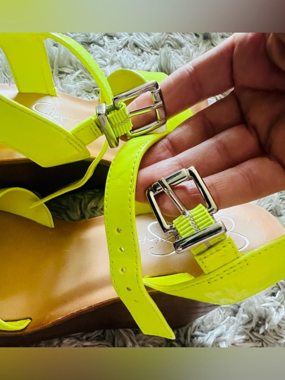 Jessica Simpson Neon Yellow Wedge Sandals - Women's Platform Heel - Picture 6 of 6